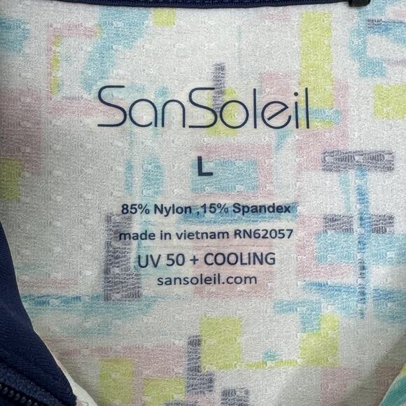 SanSoleil Pullover Womens Large UV 50+ Cooling Long Sleeve Zip Geometric Golf - Picture 4 of 11